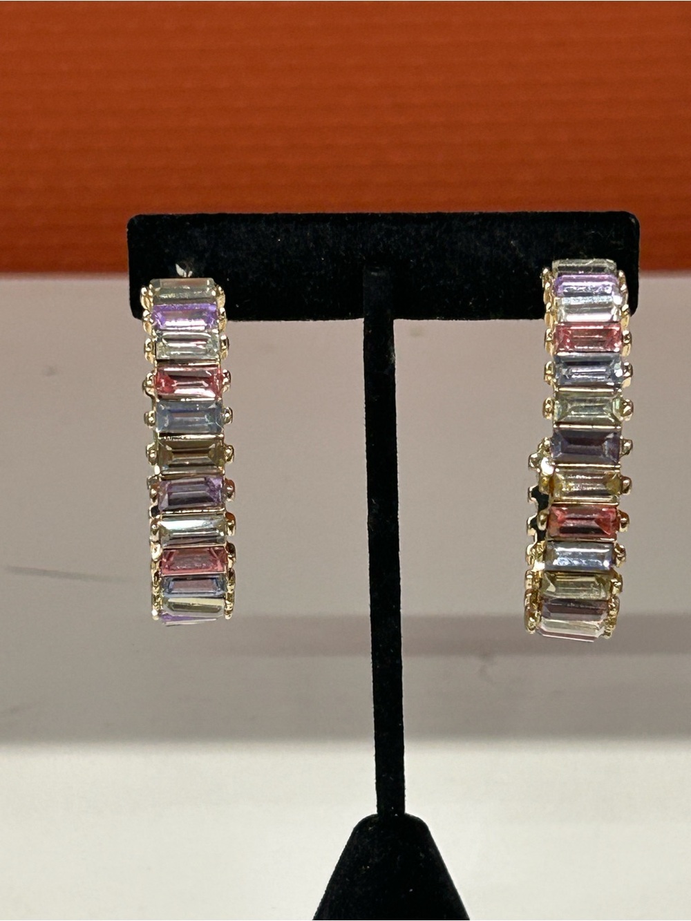 Gold tone Multicolor Baguette Hoop Earrings - Women Jewelry